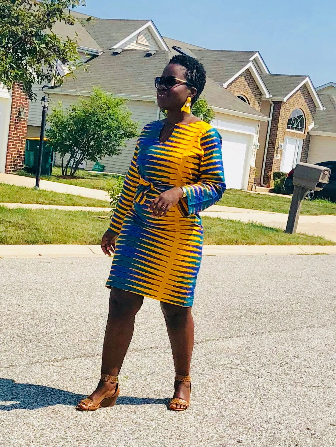 Ankara mid shift dress (with fabric belt)