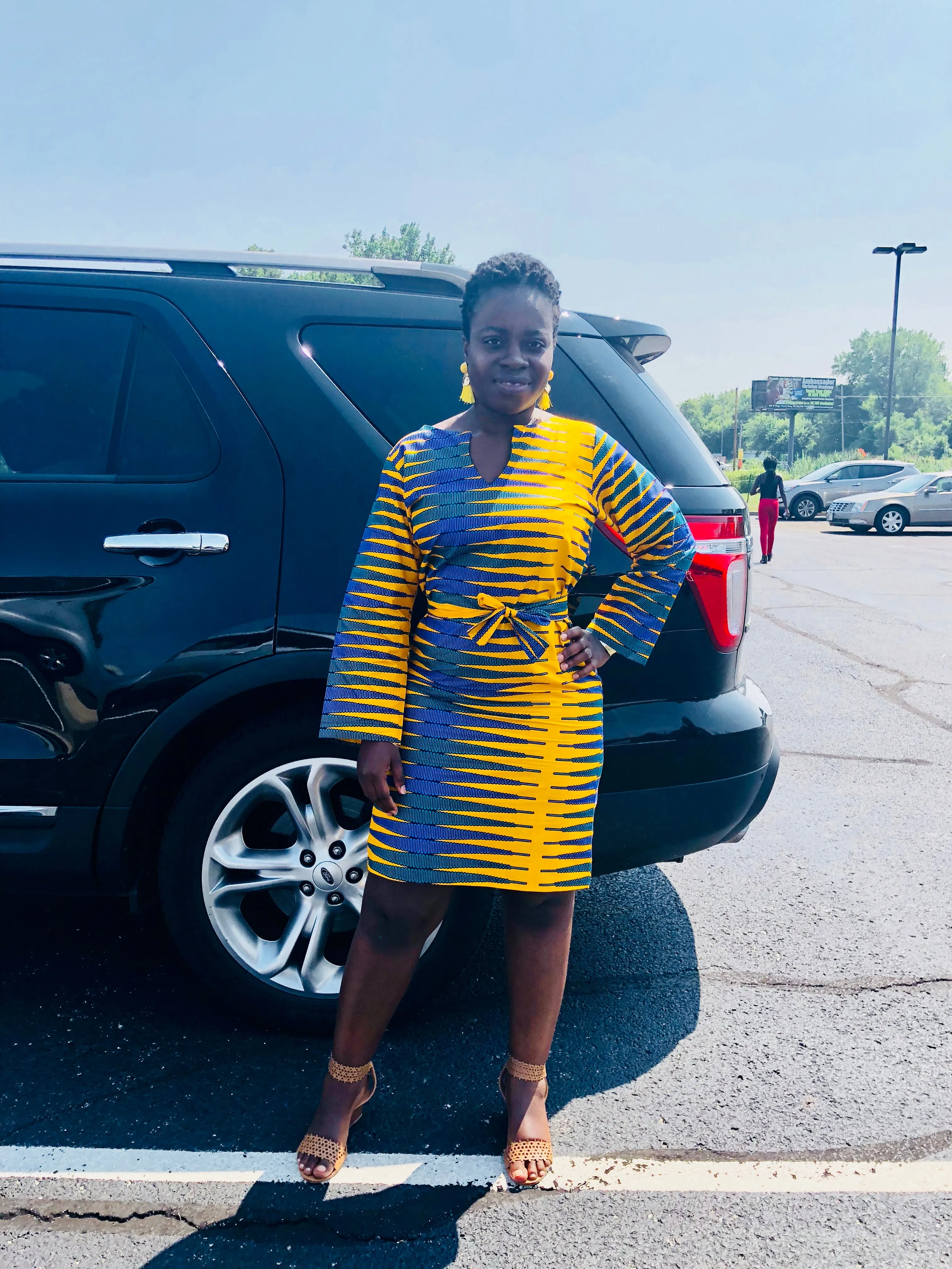 Ankara mid shift dress (with fabric belt)