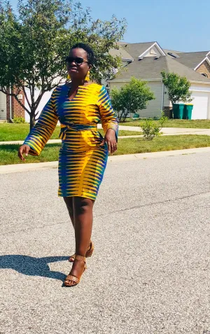 Ankara mid shift dress (with fabric belt)