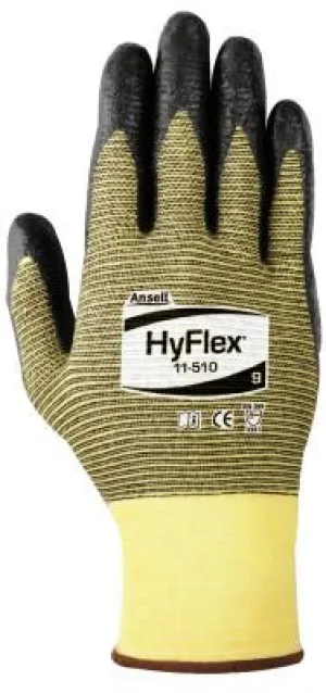 Ansell HyFlex Light Cut Protection Gloves, Size 10, Black, 11-510-10