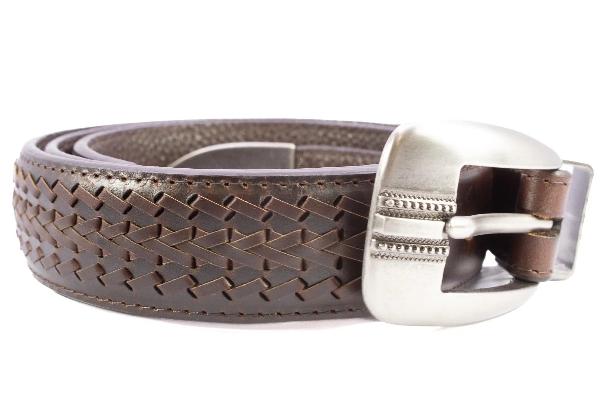 Auburn Tigers Men's Braided Leather Belt. Auburn Gift. Tigers Belt. War Eagle. Brown Braided Full Grain Finish With Metal Emblem Conchos.