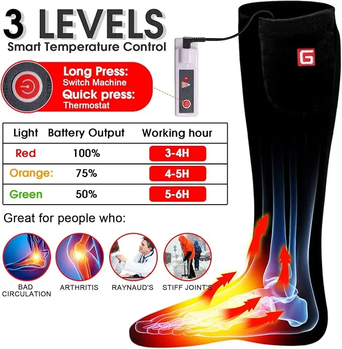 Autocastle Electric Battery Heated Socks Rechargeable Battery Powered Heating Sox Cold Weather Heat Socks for Men Women Outdoor Ride Camp Hike Warm Winter Socks Motorcycle Ski Thermo Foot Warmer Socks