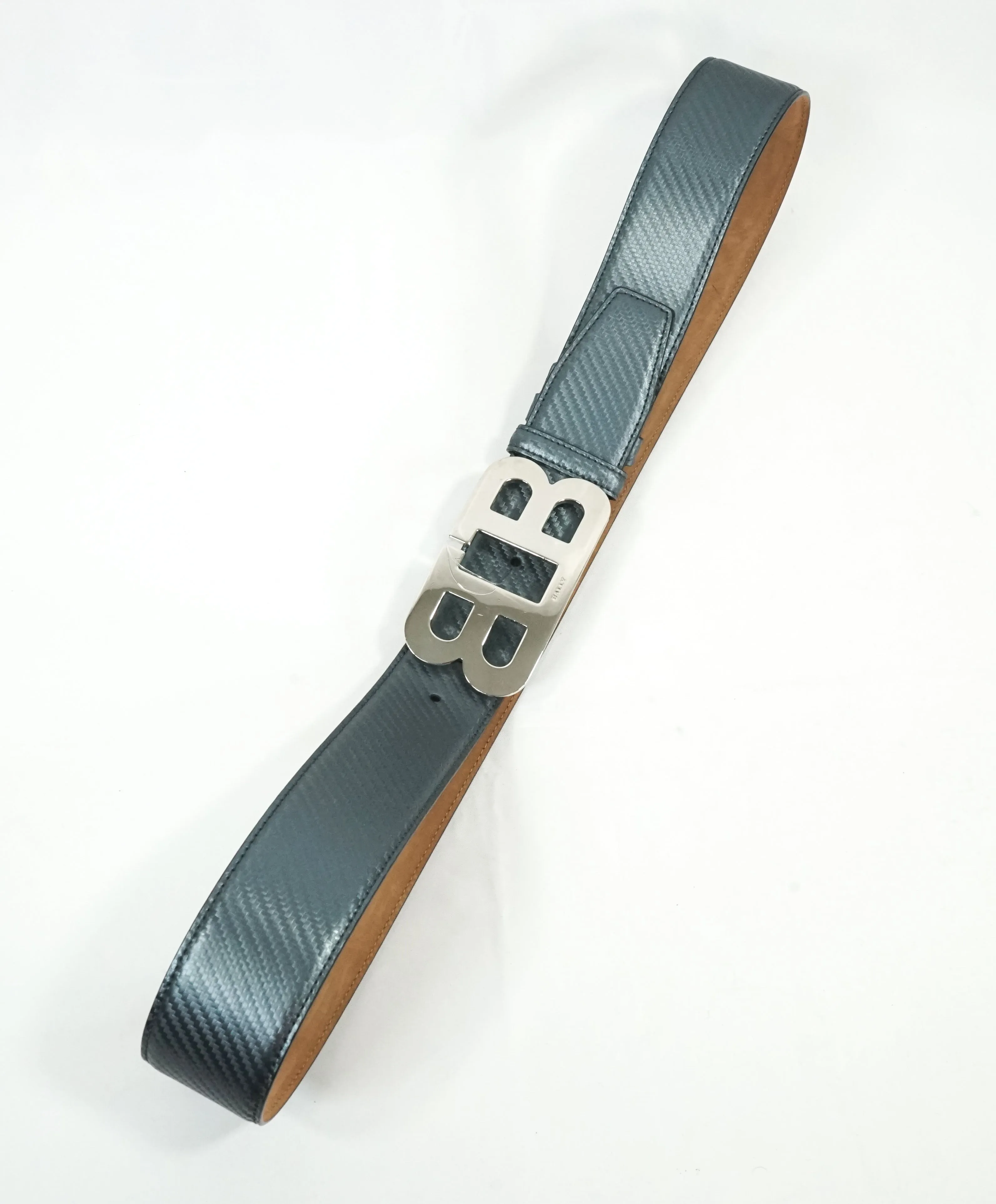 BALLY - Mirror "B" Buckle LOGO Carbon Fiber Strap Belt -  44W (105)