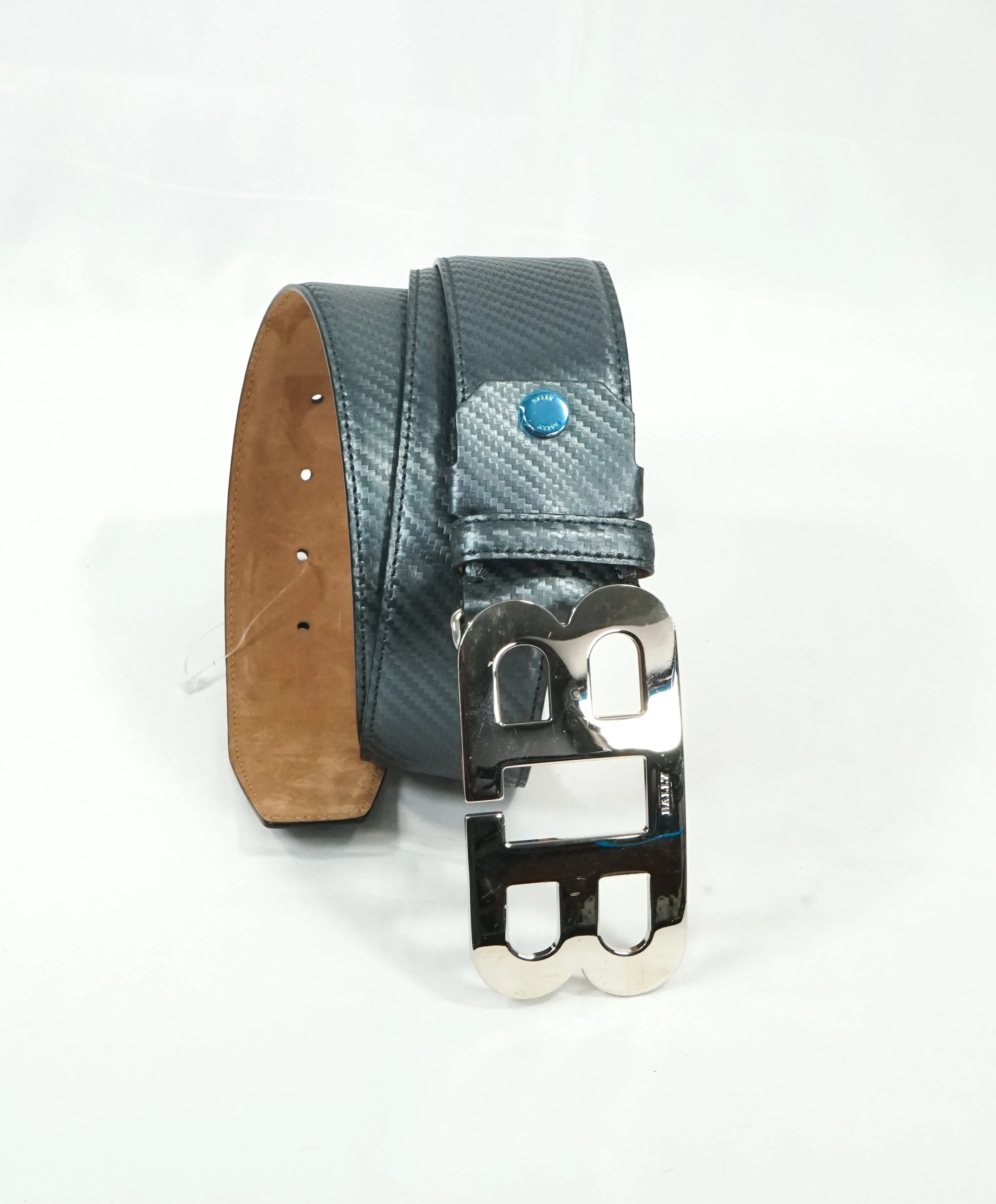 BALLY - Mirror "B" Buckle LOGO Carbon Fiber Strap Belt -  44W (105)