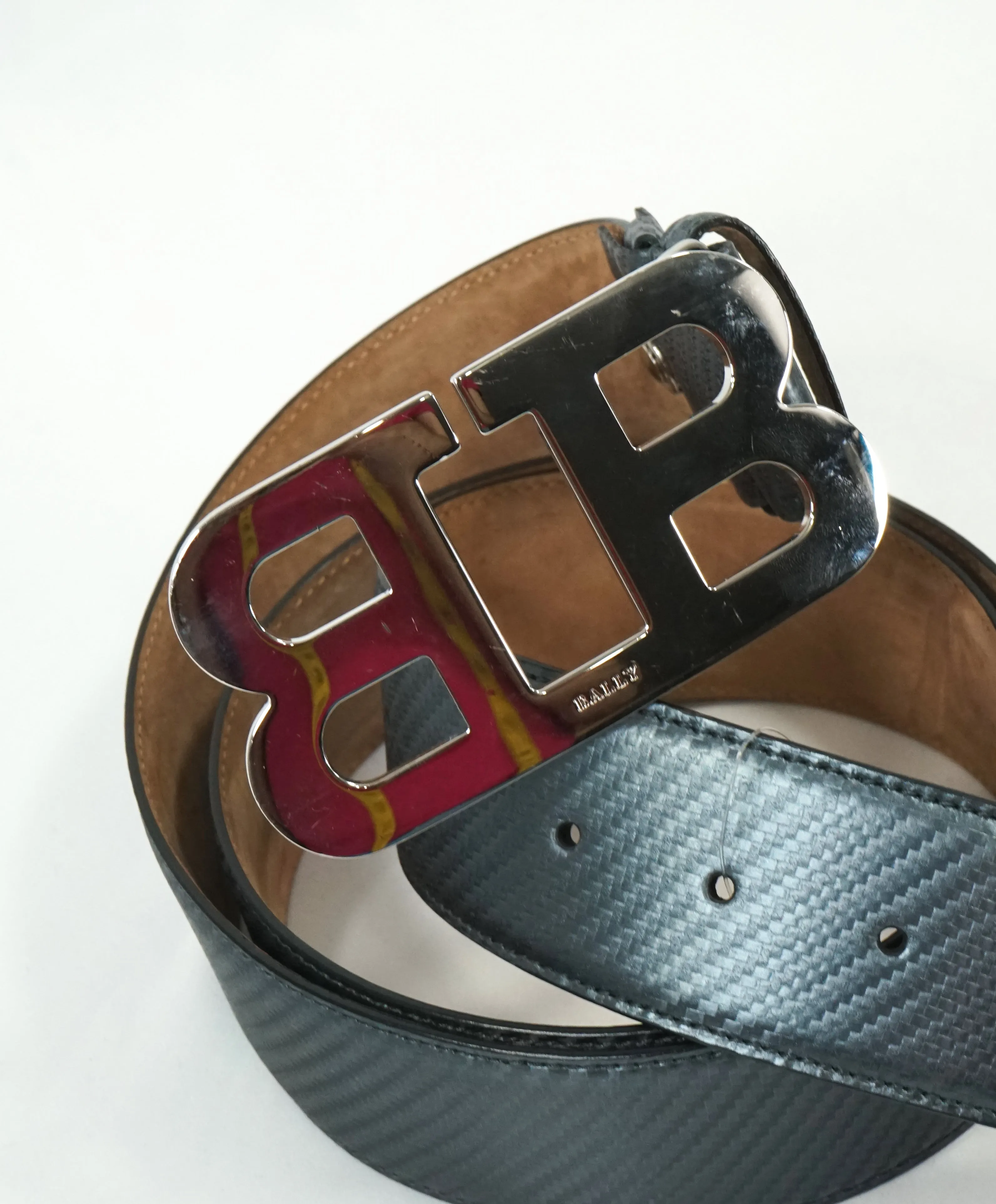 BALLY - Mirror "B" Buckle LOGO Carbon Fiber Strap Belt -  44W (105)