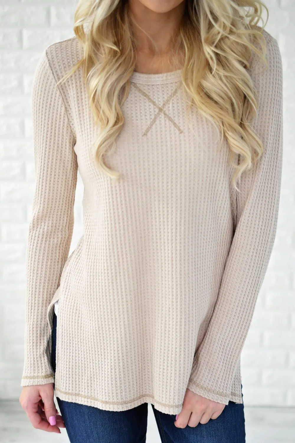 Beige Knit Thermal Top