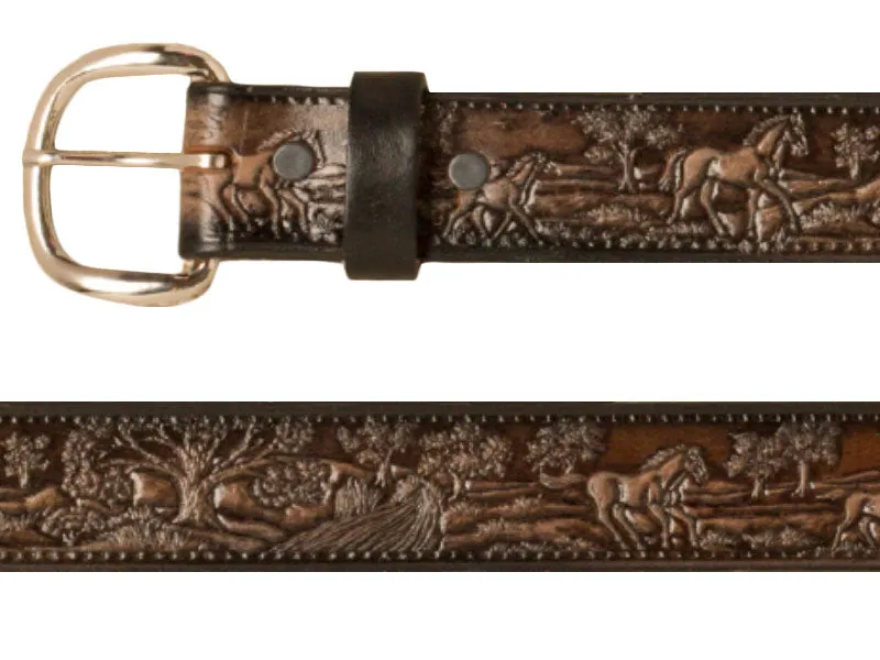 Belt - Horses Country Scene - Dark Brown Leather - USA Made