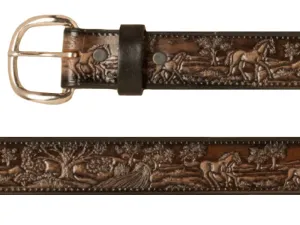 Belt - Horses Country Scene - Dark Brown Leather - USA Made