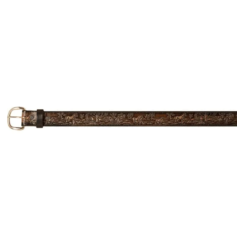 Belt - Horses Country Scene - Dark Brown Leather - USA Made