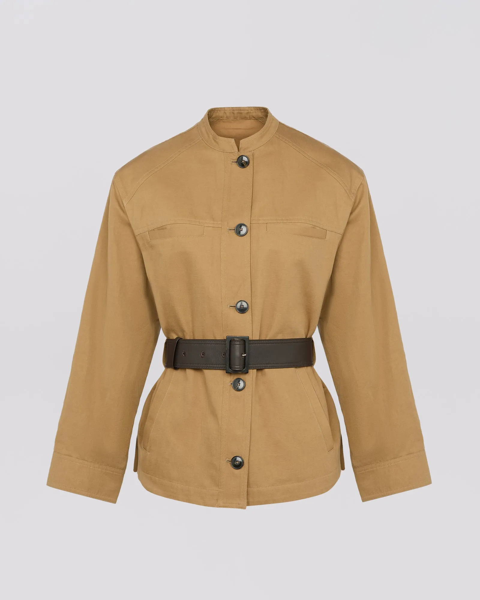 Belted jacket in cotton-linen fabric