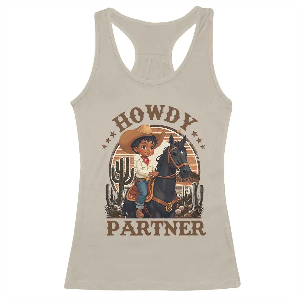 Black Cowboy Racerback Tank Top Howdy Partner Black History Month TS09