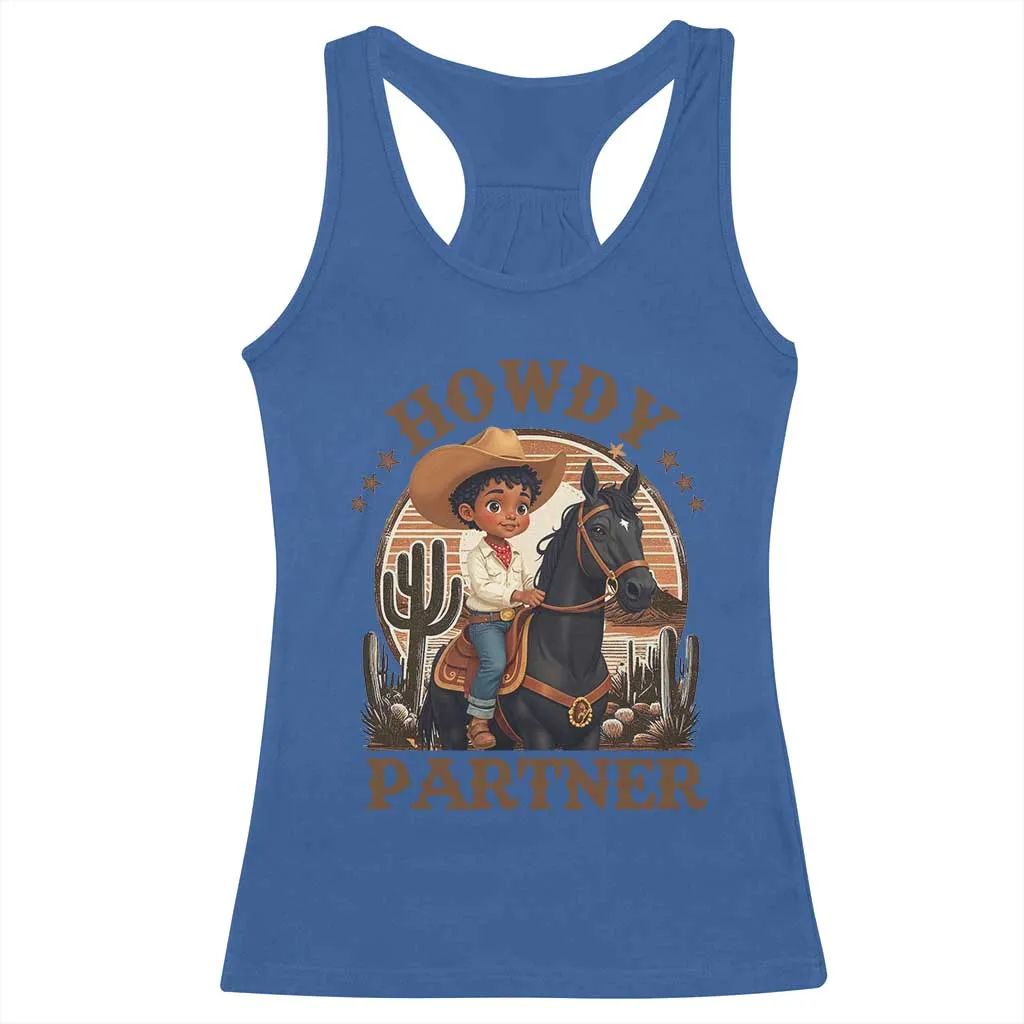 Black Cowboy Racerback Tank Top Howdy Partner Black History Month TS09