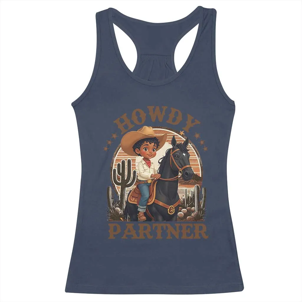 Black Cowboy Racerback Tank Top Howdy Partner Black History Month TS09