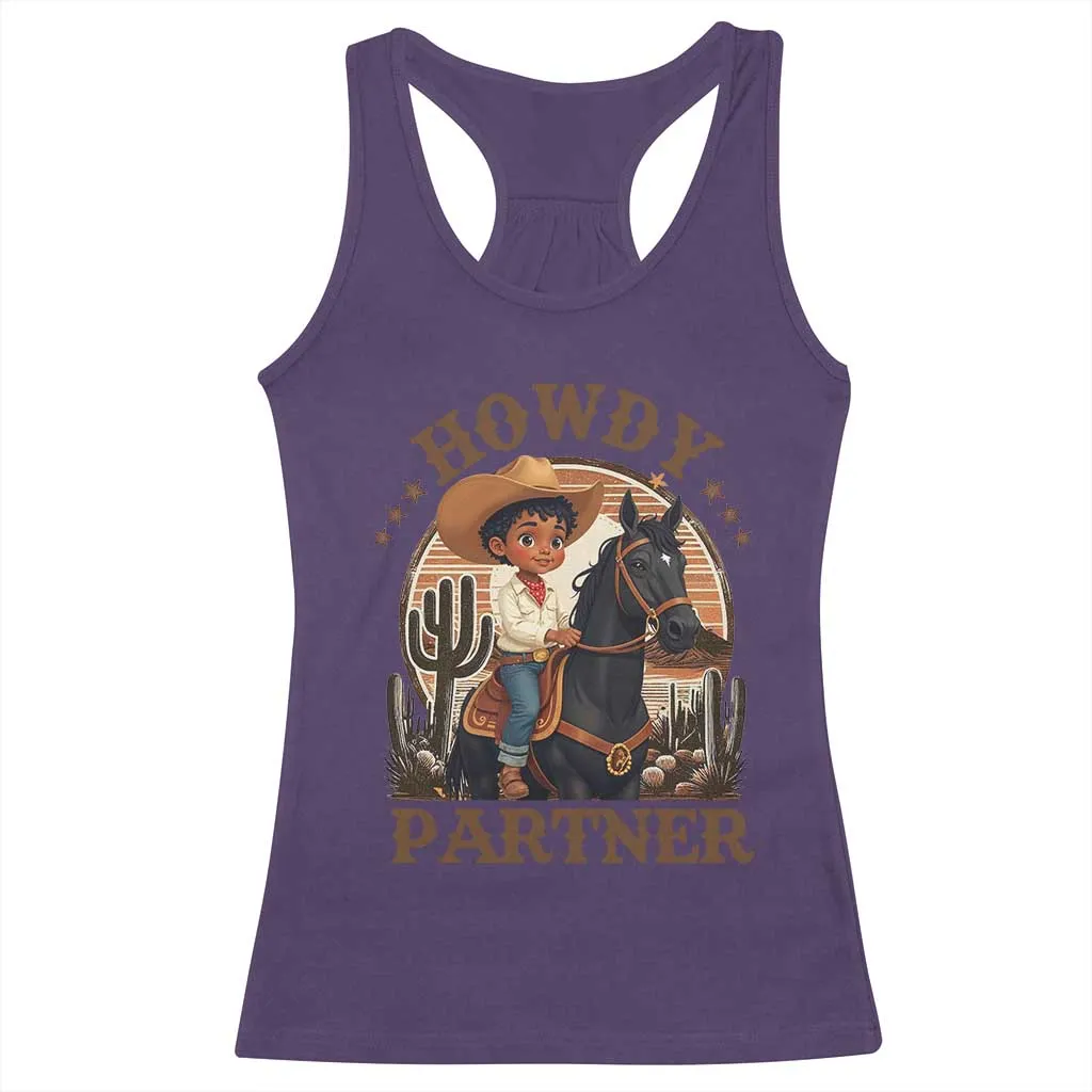 Black Cowboy Racerback Tank Top Howdy Partner Black History Month TS09