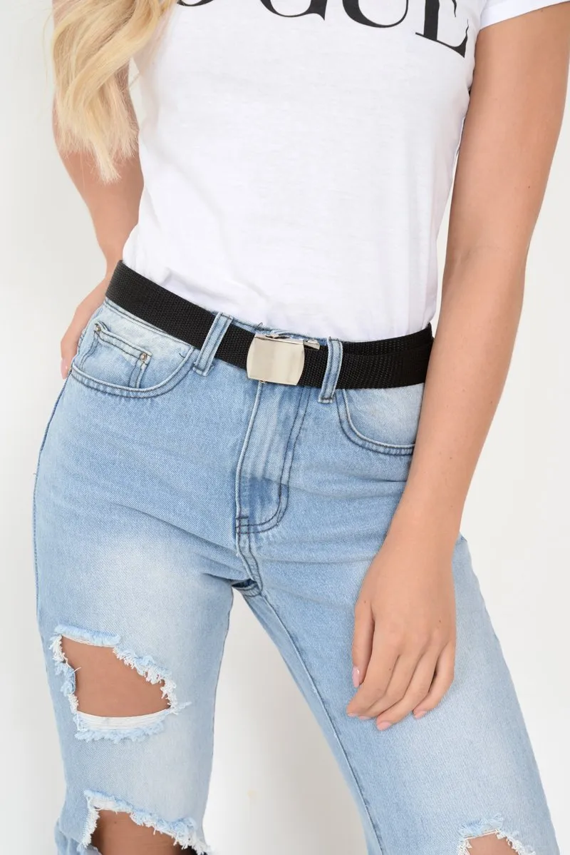 Black Fabric Basic Silver Clasp Belt - Dola