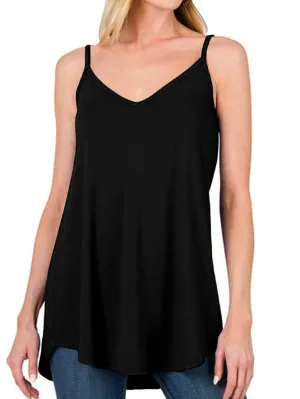 Black Flowy V-Neck Tank Top with Spaghetti Straps From MsDressly