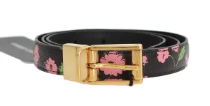 Black Leather Flower Pattern Belt