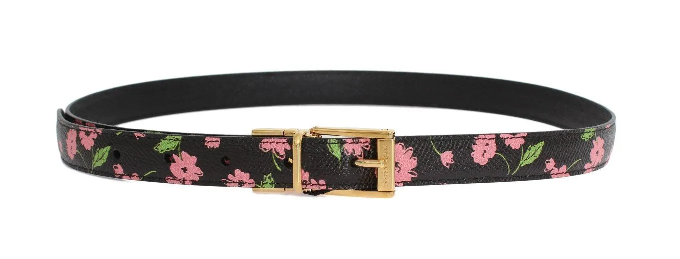 Black Leather Flower Pattern Belt