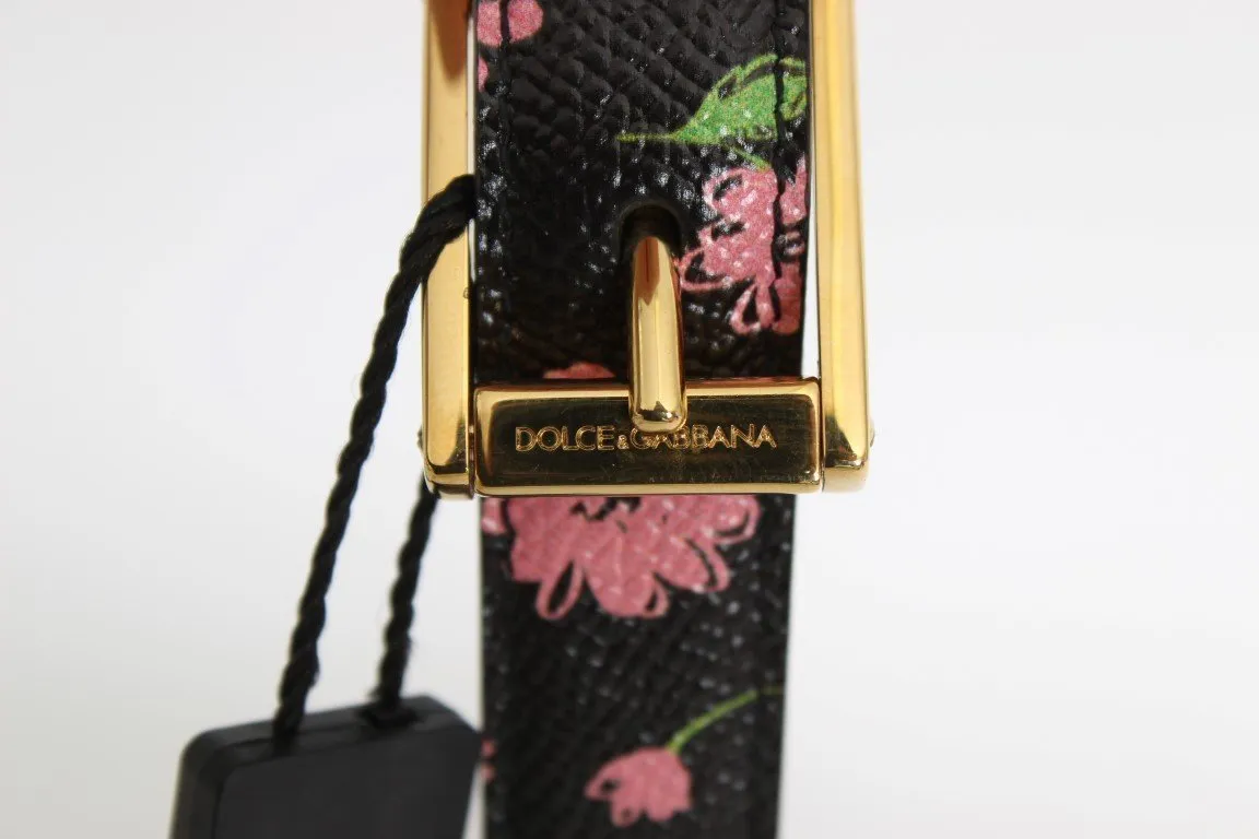 Black Leather Flower Pattern Belt