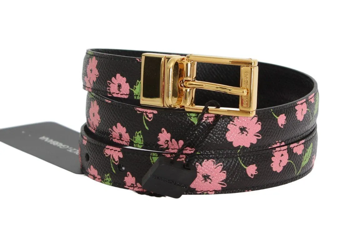 Black Leather Flower Pattern Belt