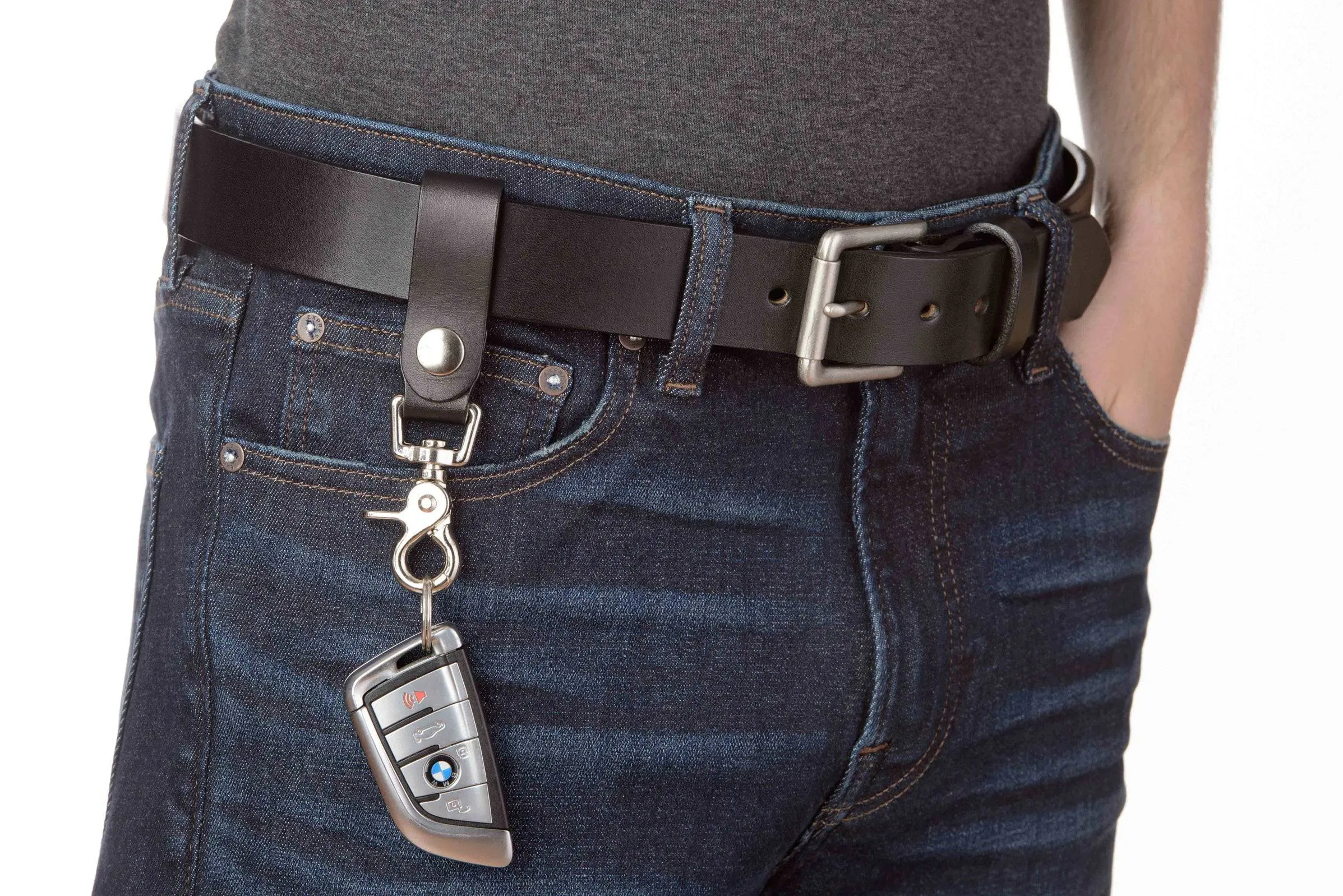 Black Leather Key Hanger With Scissor Snap (SKU 234-18)