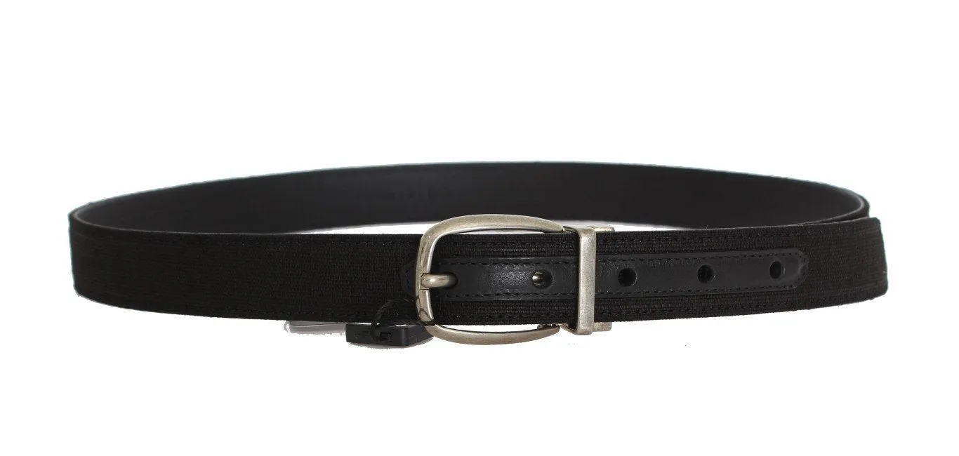 Black Linen Leather Gold Buckle Belt