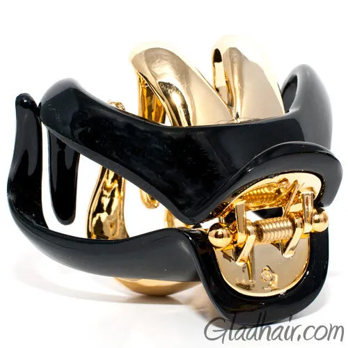 Black Octopus Shaped Plastic Hair Claw with Gold Teeth
