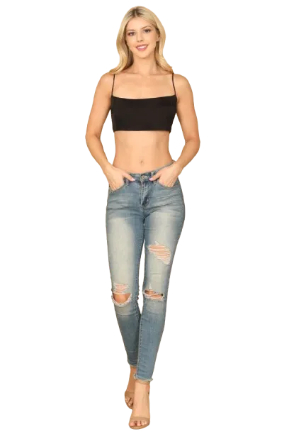 Black Spaghetti Strap Satiny Crop Top - Pack of 5
