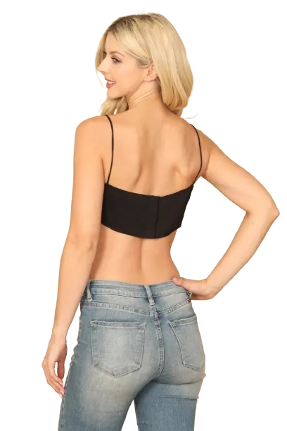 Black Spaghetti Strap Satiny Crop Top - Pack of 5