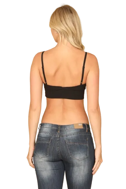 Black Spaghetti Strap V Neck Bralette Solid Top - Pack of 5