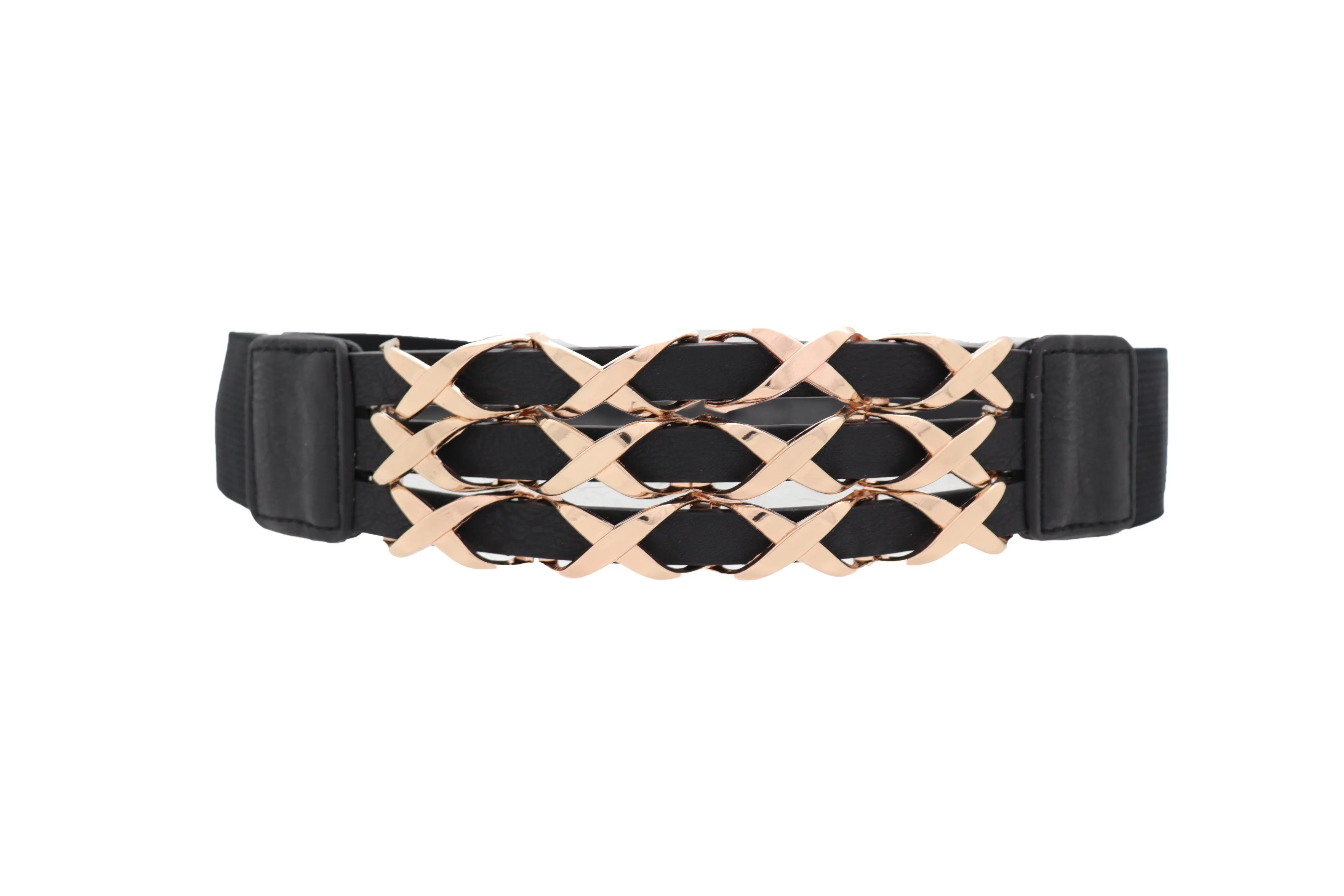 Black Stretch Waistband Fashion Belt Hip Waist Gold Metal XX Charm Fit S M