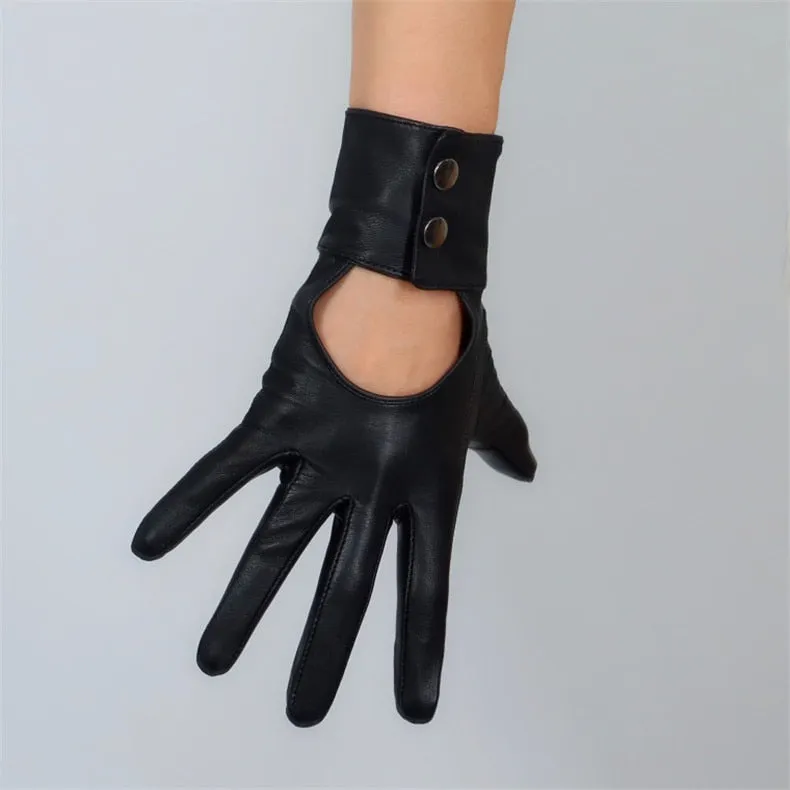 Black Touch Screen Genuine Leather Biker Gloves (25cm)