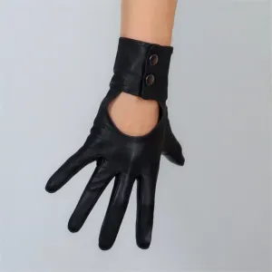 Black Touch Screen Genuine Leather Biker Gloves (25cm)