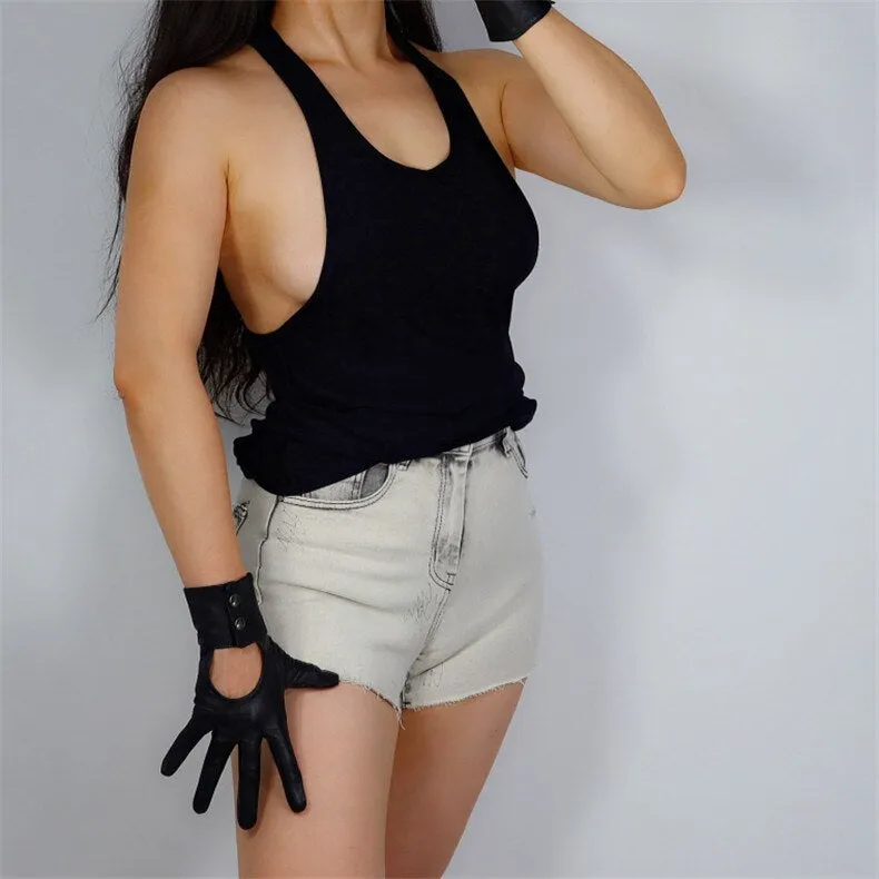 Black Touch Screen Genuine Leather Biker Gloves (25cm)