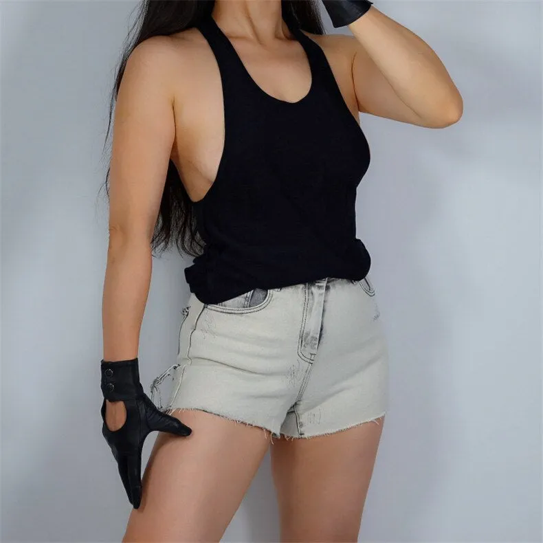 Black Touch Screen Genuine Leather Biker Gloves (25cm)