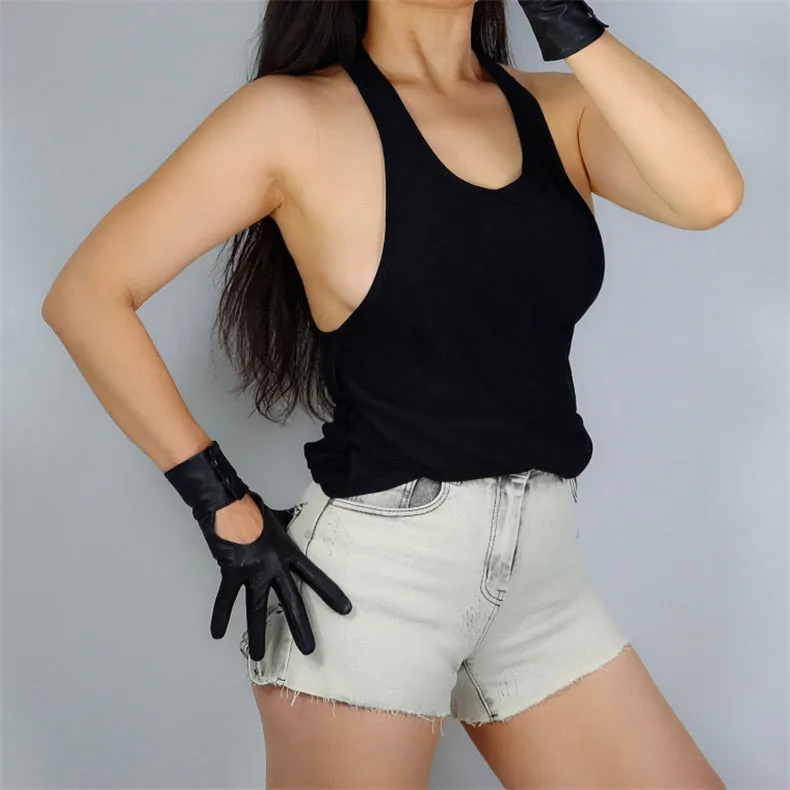Black Touch Screen Genuine Leather Biker Gloves (25cm)