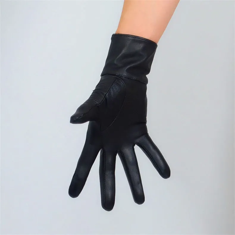 Black Touch Screen Genuine Leather Biker Gloves (25cm)