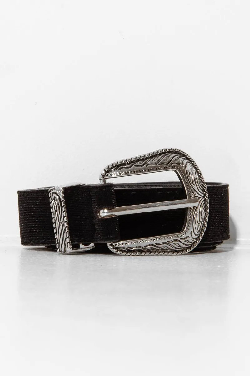 Black Velvet Silver Western Buckle Belt - Saelor