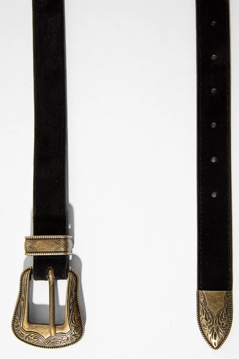 Black Velvet Skinny Western Belt - Hildy