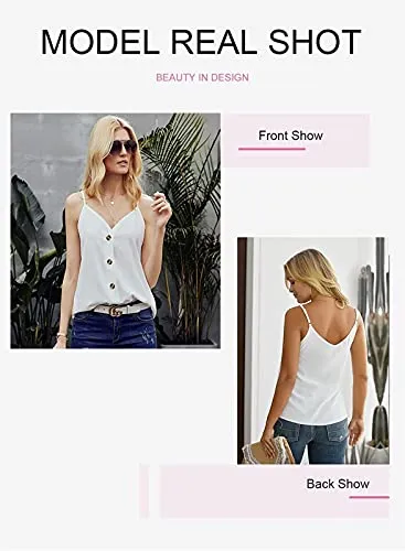 BLENCOT V Neck Button Up Tank Top
