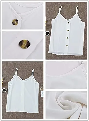 BLENCOT V Neck Button Up Tank Top