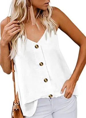 BLENCOT V Neck Button Up Tank Top