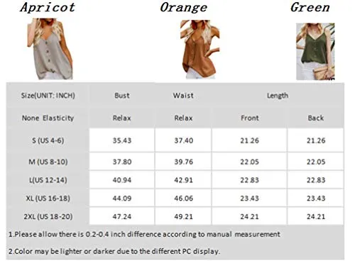 BLENCOT V Neck Button Up Tank Top