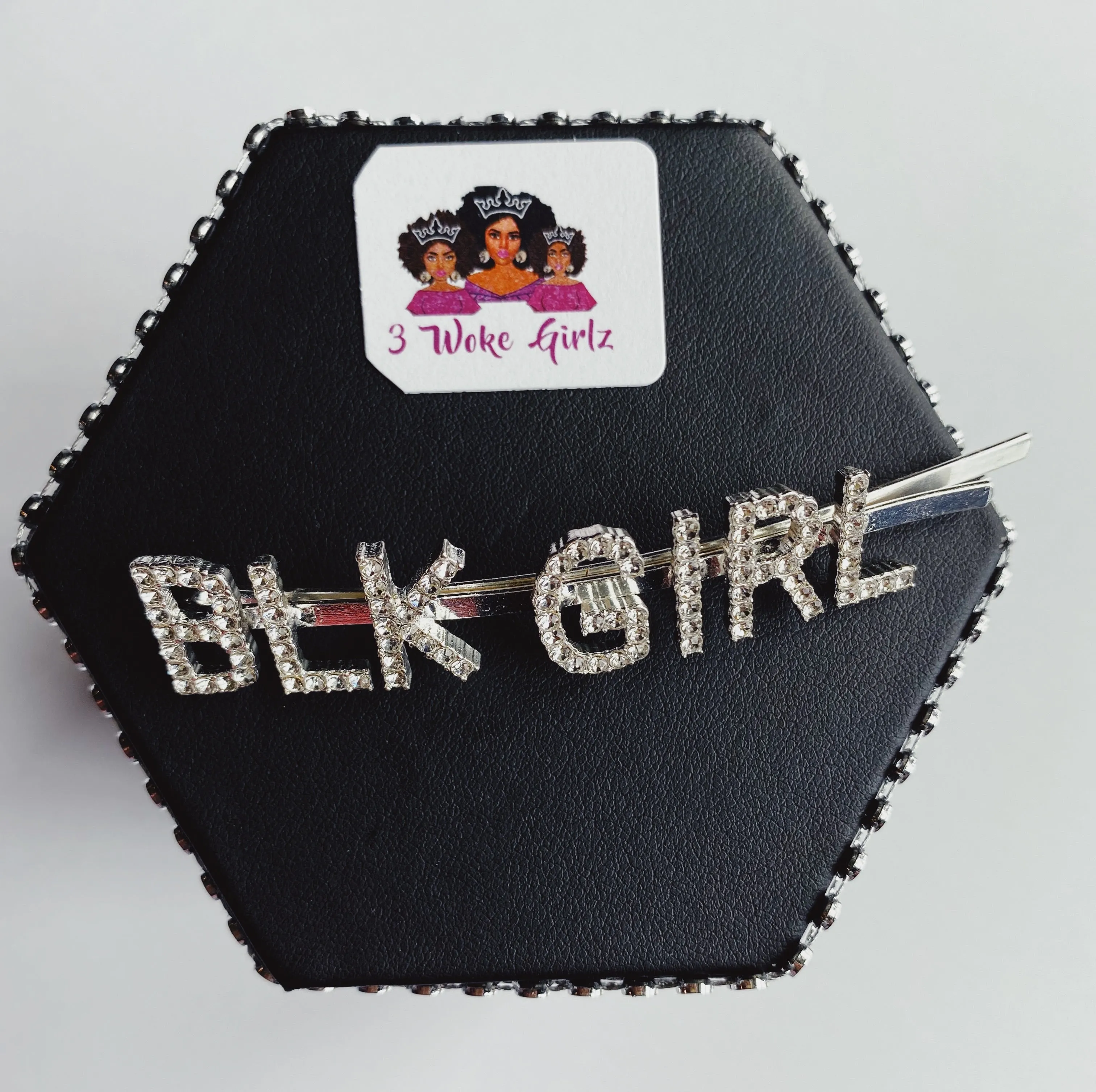 BLK GIRL Rhinestone Statement Words Hairpin Hair Clip