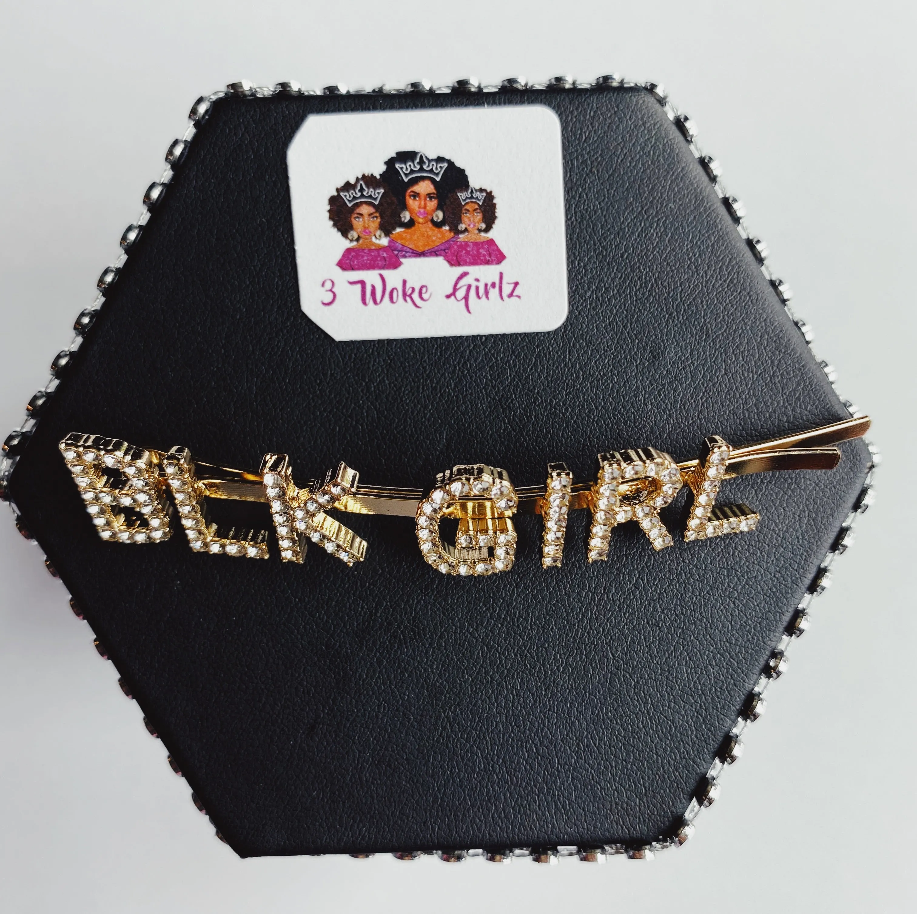 BLK GIRL Rhinestone Statement Words Hairpin Hair Clip
