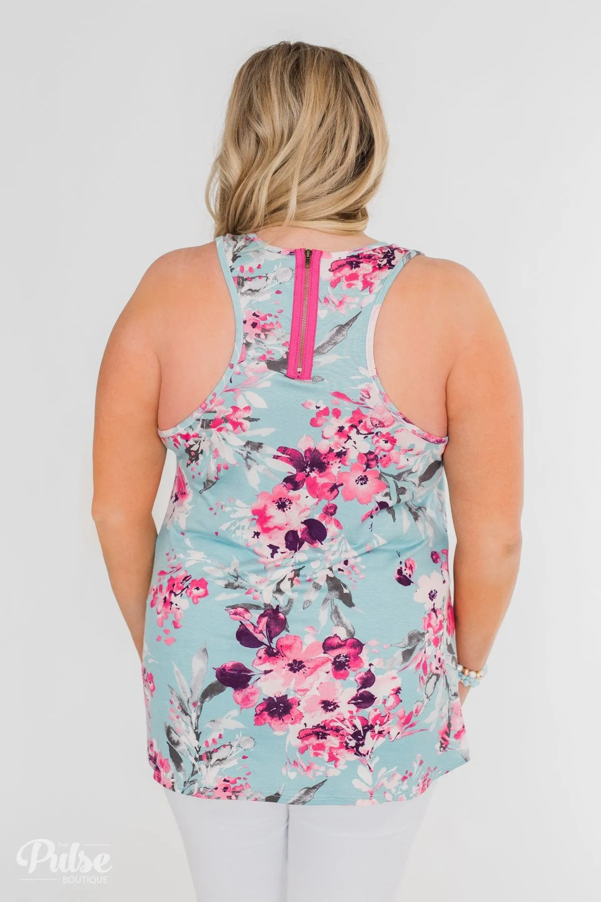 Blossom Into Love Floral Racerback Tank- Sky Blue
