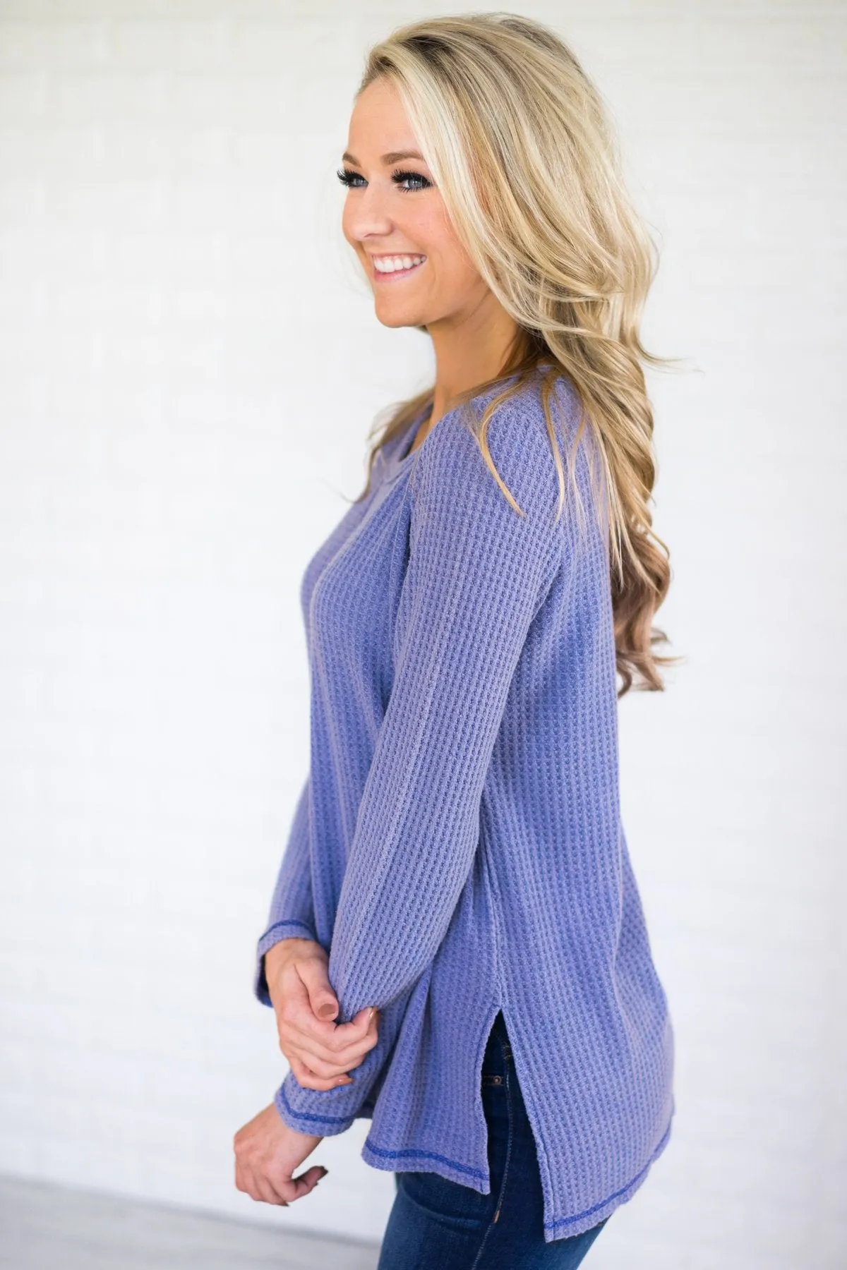 Blue Knit Thermal Top