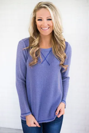 Blue Knit Thermal Top