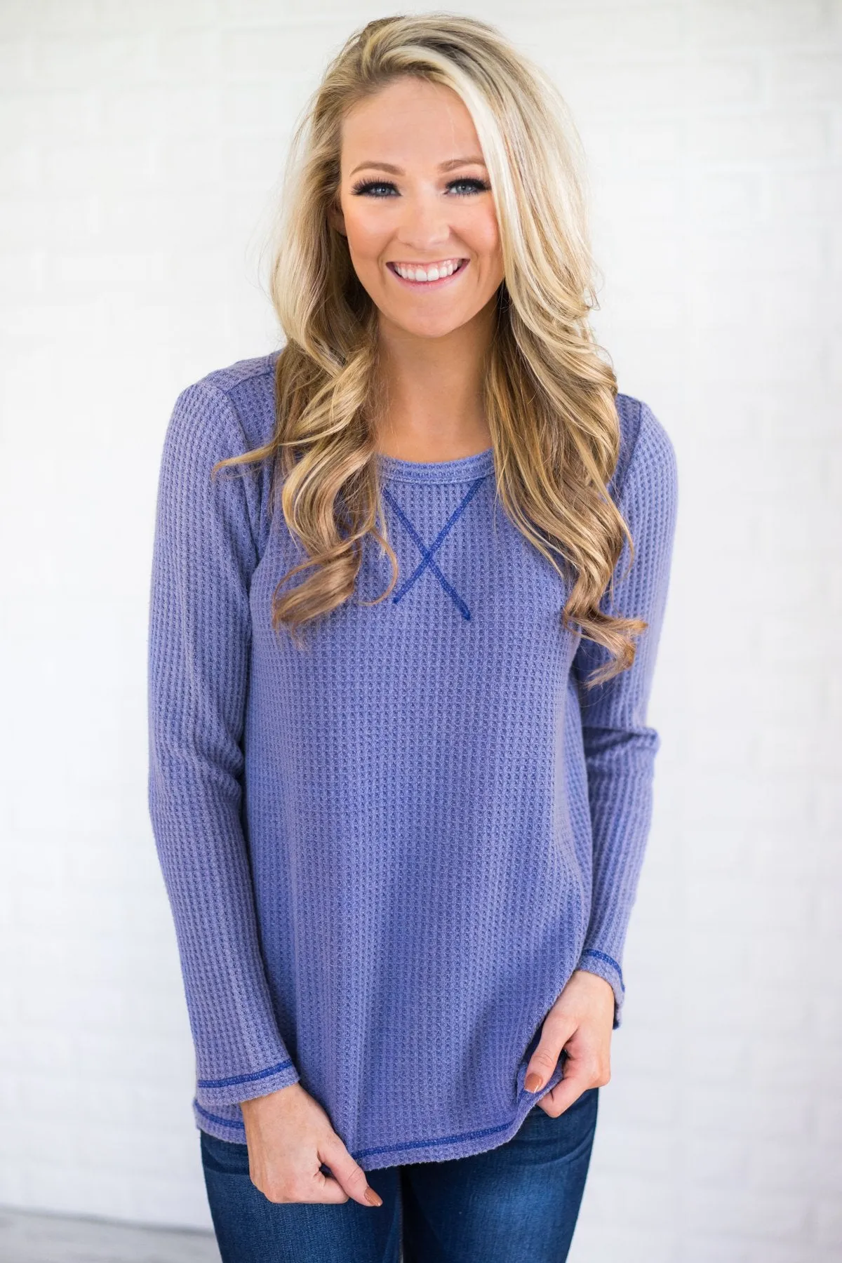 Blue Knit Thermal Top