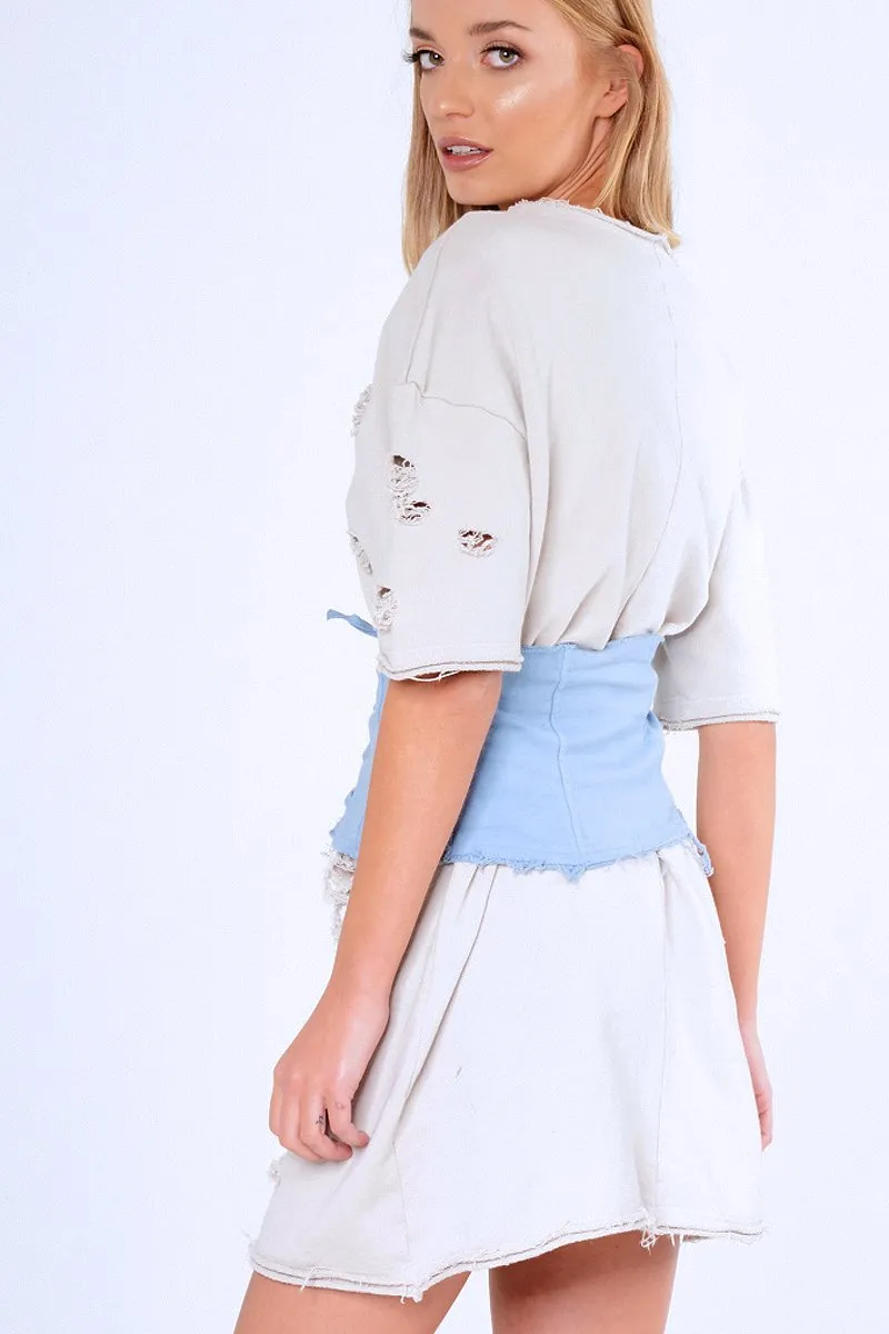 Blue  Lace Up Raw Edge Corset Belt- Missy